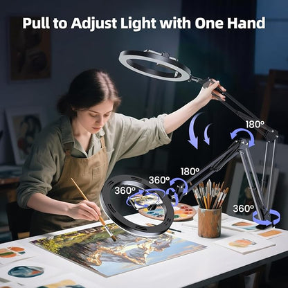 Ultra Bright 18W Ring Light for Desk with Overhead Phone Mount & Stable Phone Stand for Recording – Super Bright Lighting Ringlight for Artists/DIY Crafting/Repair Videos/Painting/Tutorial Recording