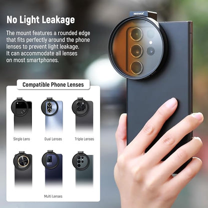 NEEWER Clip On 67mm Phone ND Filter Kit with Cold Shoe Lens Clip, CPL/ND32/6 Point Star/4 Graduated Color Filter Compatible with iPhone 17 16 16e 15 Android Samsung Galaxy S25 Ultra S24