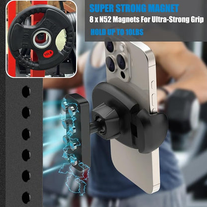 TONDA Gym Magnetic Phone Holder【Strong Magnets】 360 Adjustable Magnetic Phone Mount, Phone Tripod Holder Gym Accessories for Women Men Workout Essentials for 4-7" Smartphones