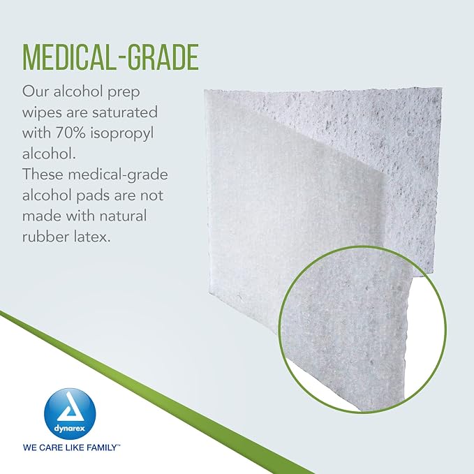 Dynarex Alcohol Prep Pads, Medical-Grade and Non-Woven Prep Pads, Saturated with 70% Isopropyl Alcohol, Rapid-Acting Antiseptic Wipes, 1-Ply, Medium, 4 Boxes of 200 Alcohol Prep Pads