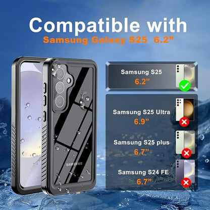 Hualele Galaxy S25 Case Waterproof, Built in Lens & Screen Protector Rugged Full Body Heavy Duty Protective Shockproof IP68 Underwater Case for Samsung Galaxy S25 Black/Clear