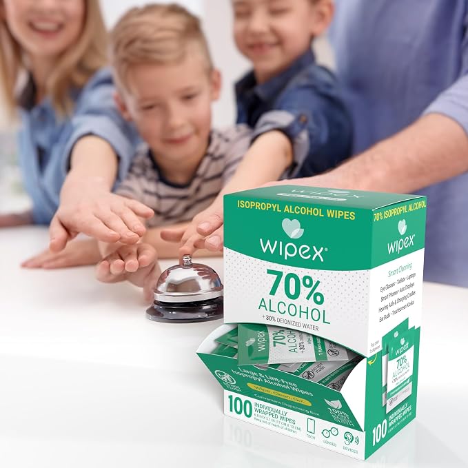 Wipex 70% Isopropyl Alcohol Wipes - Individually Wrapped Sachets, Electronic & Tech Wipes in Dispensing Box, 100 Count (Pack of 1)