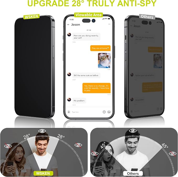 WSKEN 4 PACKS Privacy Screen Protector for iPhone 14 Pro Max 6.7 inch,[Auto-Dust Removal] Full Coverage Screen 2.5D Edge 28 Degree 10s HD Tempered Glass Film with Dust Clean Installing House 2022 5G,4