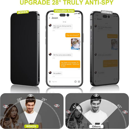 WSKEN 4 PACKS Privacy Screen Protector for iPhone 14 Pro Max 6.7 inch,[Auto-Dust Removal] Full Coverage Screen 2.5D Edge 28 Degree 10s HD Tempered Glass Film with Dust Clean Installing House 2022 5G,4