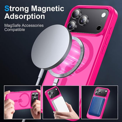 Strong Magnetic for iPhone 17 Pro Case with Camera Lens Protector [ Military-Grade Protection] Compatible with MagSafe Shockproof Slim Thin Cover case for iPhone 17 Pro 6.3 inch, Hot Pink