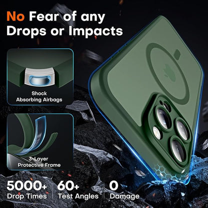 TOCOL for Phone 16 Pro Case, Compatible with Magsafe Charger, Full Camera Protection, Drop Protection, Translucent Matte Phone Case for iPhone 16 Pro 6.3 inch (Alpine Green)