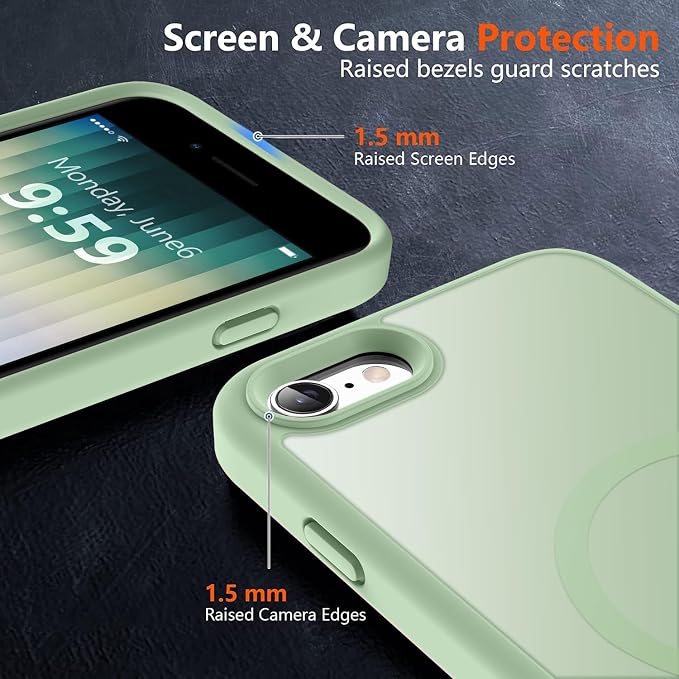 MOCCA Strong Magnetic for iPhone SE Case 2022/iPhone SE 2020 Case/iPhone 7 Case/iPhone 8 Case [Compatible with Magsafe] Slim Thin Translucent Matte Protective Cover Phone Case 4.7'', Light Green
