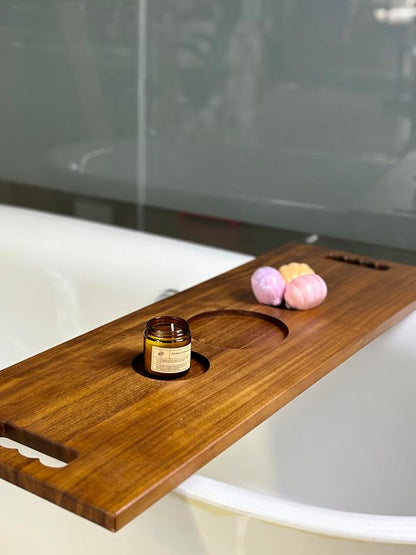 Walnut Bathtub Tray with Handles – 35 x 12 Inch Large Luxury Bath Caddy