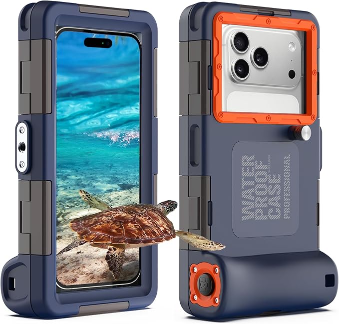Underwater Snorkeling Diving Phone Case, Universal Waterproof Phone Case for iPhone 17/16/15/14/13/12/11Pro Max/XR/XS/X for Samsung Galaxy S24/S23/S22/S21,Scuba Underwater Photo Video Housing(Orange)