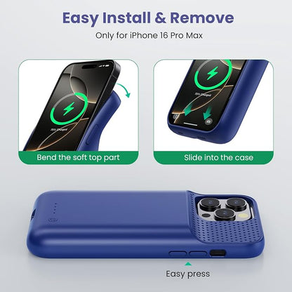 Battery Case for iPhone 16 Pro Max, Upgraded 8600mAh Portable Charging Case, Ultra-Slim Lightweight Powerful Extended Battery Pack for iPhone 16 Pro Max (6.9 inch) Blue