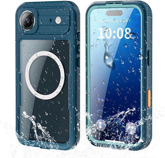 Guppy for iPhone 17 Air Magnetic Waterproof Case, Built-in Screen Protector [IP68 Waterproof][14FT Military Drop Proof] 360° Full Body Protection Dustproof Shockproof Heavy Duty Rugged Case, Cyan