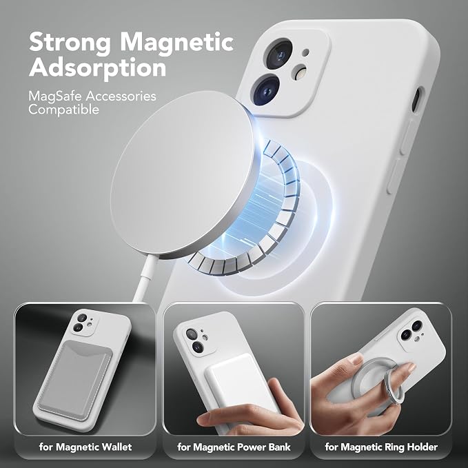 Magnetic for iPhone 12 Case, Compatible with MagSafe, [Full Camera Protection][Screen Protector] Silicone Shockproof Protective Phone Case for iPhone 12 6.1", White