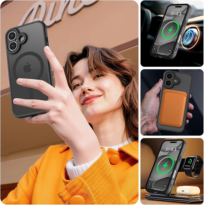 MOCCA Magnetic for iPhone 17 Case, (Compatible with Magsafe) (16FT Military Grade Protection) Full Camera Protection Anti-Fingerprint Slim Translucent Matte Phone Cover 6.3",Black