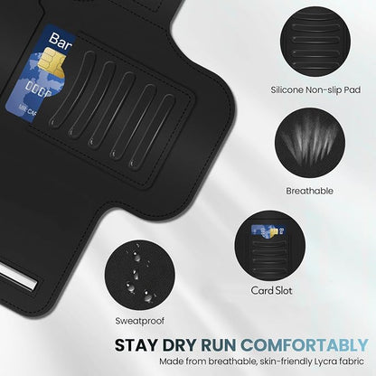 PORTHOLIC 2026 Running Armband Water Resistant Sports Phone Holder Case with Extension Strap,Card Slot Up to 6.9" Phone for iPhone 17/16/15/14/13 Plus Air Pro Max XR/XS, Galaxy S25/24/S10