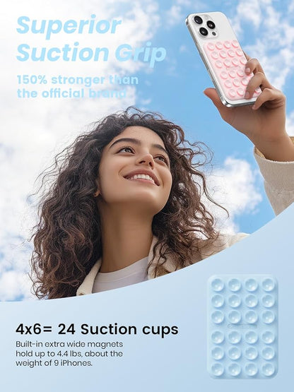 Klearlook 2Pack Magnetic Suction Phone Mount for MagSafe Case, Sticky Phone Grip Holder for iPhone, Removable Hands-Free Selfie/Video for TikTok Influencers, Women Girl Gift, Light Pink & Light Blue