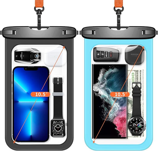Lanhiem Large Waterproof Phone Pouch [Up to 10.5"] Universal IPX8 Waterproof Dry Bag with Lanyard for iPhone 17 Pro Max /16/15, S25 Ultra/ S24/ S23 Plus/FE, Moto G/Pixel 10 9 8 Pro, Black+Mint