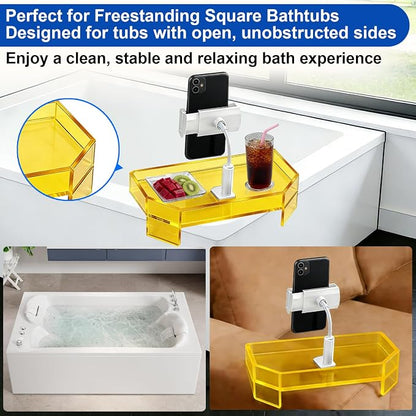Orange Acrylic Bath Tub Tray Hot Tub Tray with Adjustable Phone & Tablet Holder, Modern Bathtub Tray Table, Spa Bath Caddy, Fits Freestanding Square Tubs