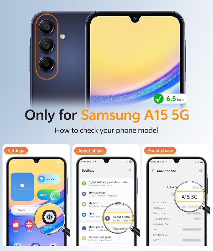 FNTCASE for Galaxy A15 5G Phone Case, Screen Protector, Black | Translucent Matte Magnetic Back, 14FT Military Grade Drop Protection, Shockproof Protective, for Samsung A 15 Cover