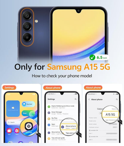 FNTCASE for Galaxy A15 5G Phone Case, Screen Protector, Black | Translucent Matte Magnetic Back, 14FT Military Grade Drop Protection, Shockproof Protective, for Samsung A 15 Cover