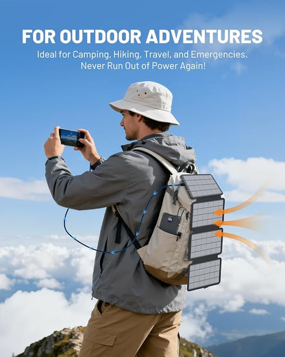 10000mAh Detachable Solar Power Bank, 14W Foldable Solar Charger, 5-Port Fast Charging Portable Battery Pack, Compact & Lightweight for Hiking, Cycling, and Everyday Emergency Power