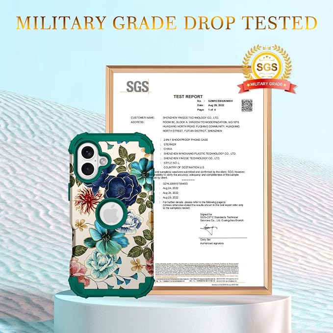Hocase for iPhone 16 Case 6.1", Heavy Duty Shockproof Protection Soft Silicone Rubber+Hard Plastic Bumpers Hybrid Protective Case for iPhone 16 2024 - Teal Flowers