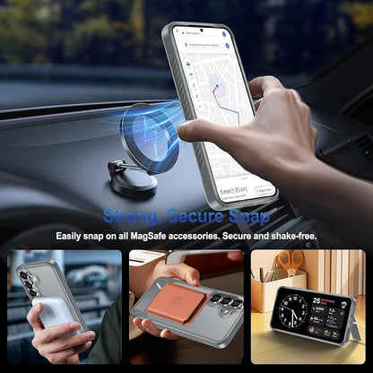 RMOCR for Samsung Galaxy S26+ Plus Case with Screen Protector+Lanyard Wrist Strap,Magnetic Translucent Matte Rugged Slim Phone Cover Built in Invisible Kickstand [Fit for MagSafe],2026 Grey