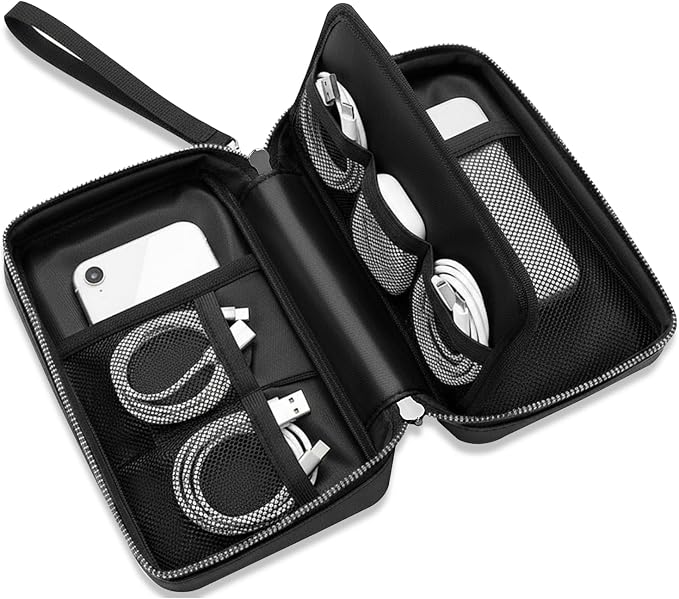 Fireproof Electronics Organizer Travel Case, Black | Water Resistant Tech Accessories Pouch, Explosion-proof Cord Storage Bag, Fireproof Zipper for Phone, Power Bank, Cables, USB