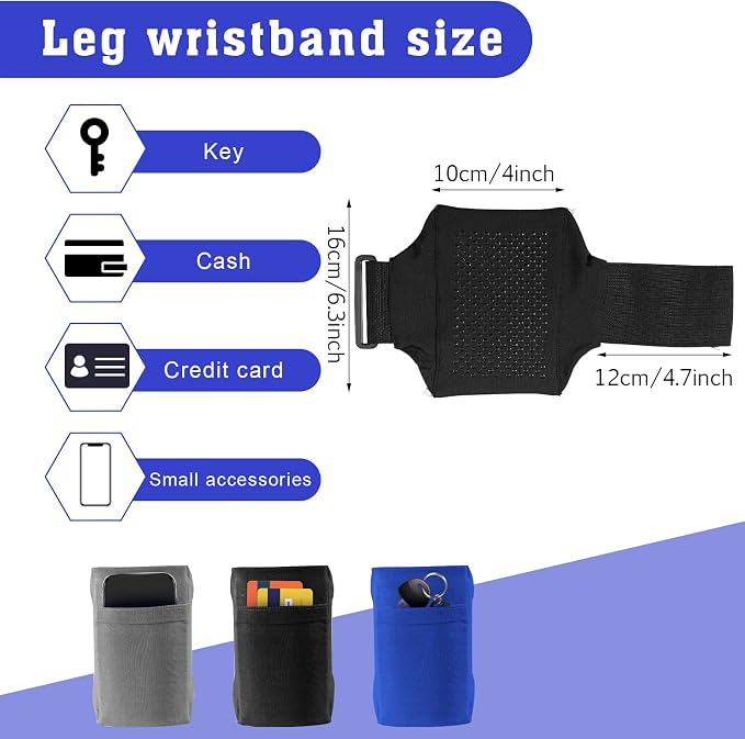 Bonuci 3 Pack Cell Phone Leg Strap Leg Phone Holder Calf Band Armband Ankle Wallet with Adjustable Non Slip Strap for Women Men Running, Walking, Equestrian, Motorcycle or Hiking