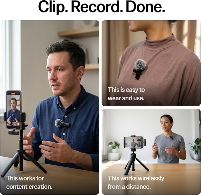 Mini Mic Pro (Latest Model) - Wireless Mini Microphone for iPhone, iPad, Android - 2 Pack Lavalier Microphone for Video Recording - iPhone Mic Crystal Clear Recording with USB-C for Content Creators