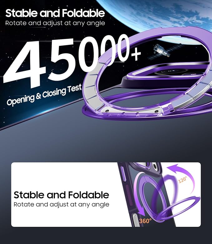 for iPhone 17 Pro Case with 360 Magnetic Ring Stand, Fit MagSafe, Military-Grade Shockproof Protection, Non-Slip Slim Translucent Protective Phone Cover, Purple