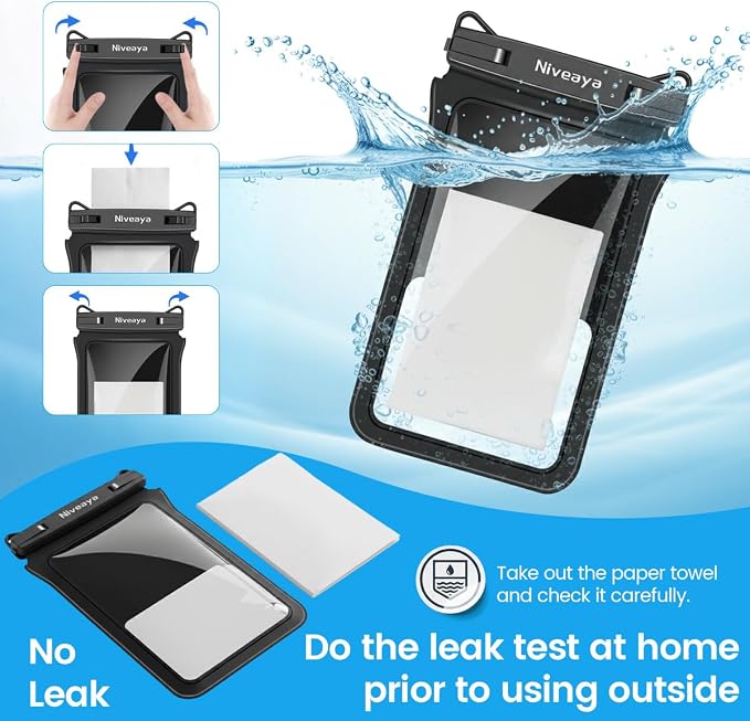 Niveaya Double Space Waterproof Phone Pouch - 2 Pack, Waterproof Phone Lanyard Case with iPhone 17/16/15/14/13 Pro Max up to 8.3", Phone Dry Bags for Vacation Beach Pool Kayak Cruise Travel Essentials