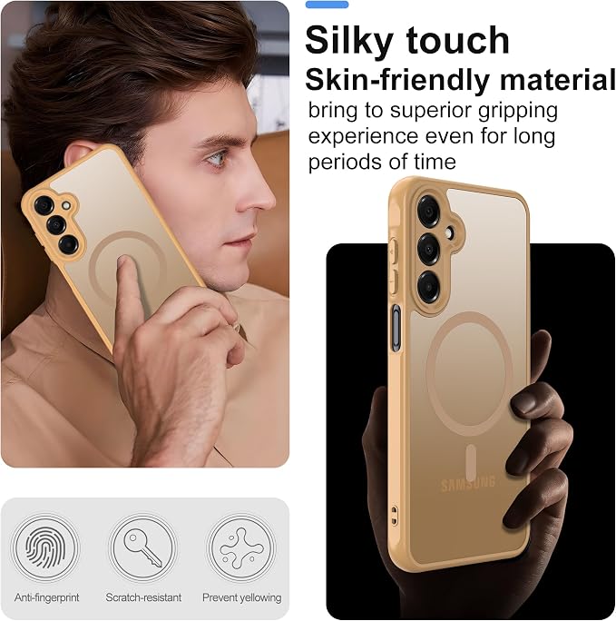 for Galaxy A16 5G Phone Case: Compatible for Samsung A16 5G Case [magsafe Fit] with 2PC Tempered Glass Screen Protector,Frosted Translucent Soft-Touch Skin & Military-Grade Protection for A 16,Gold