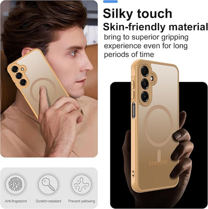 for Galaxy A16 5G Phone Case: Compatible for Samsung A16 5G Case [magsafe Fit] with 2PC Tempered Glass Screen Protector,Frosted Translucent Soft-Touch Skin & Military-Grade Protection for A 16,Gold