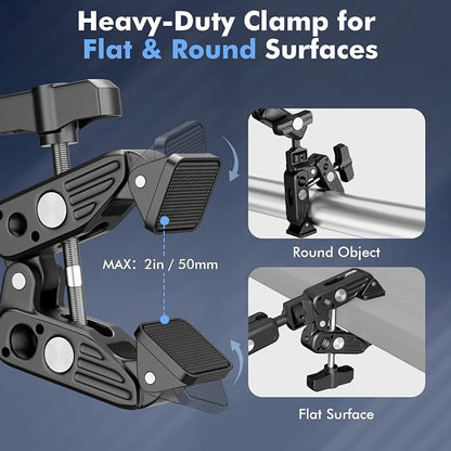 EMART Overhead Phone Mount with 22" Magic Arm, Super Clamp with 1/4" 3/8" Threads for ARRI, Flexible Camera Desk Mount, Adjustable Articulating Boom Arm for Webcam/Mic/Action Camera/Phone/Video Light