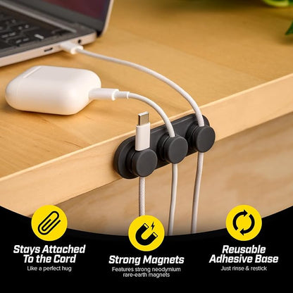Wrap-It Storage MagnaDock Magnetic Cable Holder - 2-Pack (Black) - Adhesive Cable Clips Cord Organizer Desktop Cord Holder for Nightstand Desk Cable Management