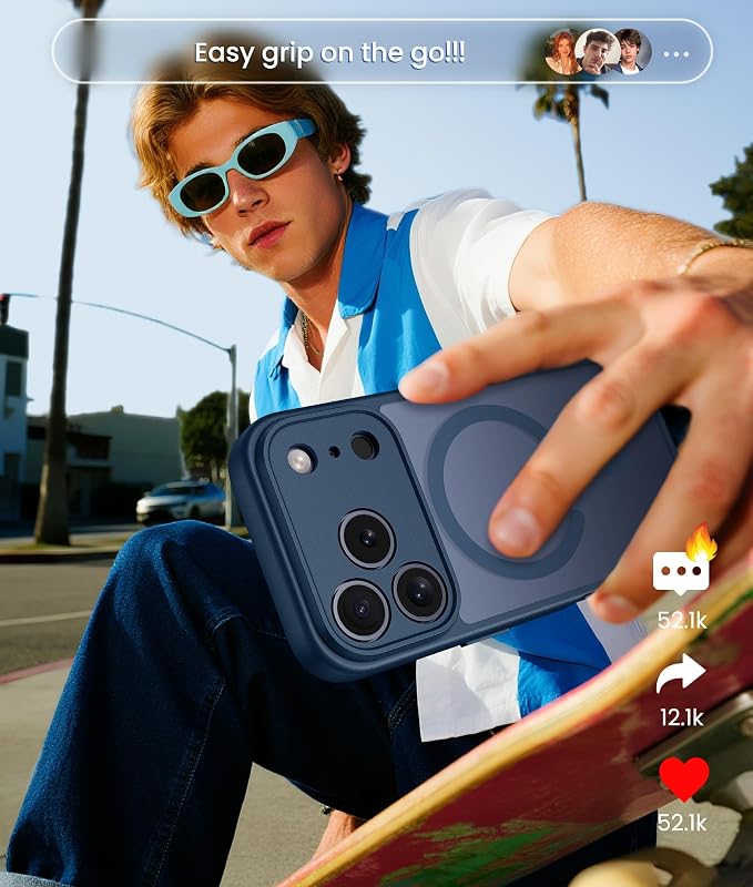 FNTCASE for iPhone 17 Pro Max Case: [Compatible with Magsafe] Translucent Matte Cases with [Full Camera Protection] [Screen Protector] Military Grade Shockproof Protective Phone Cover - Blue