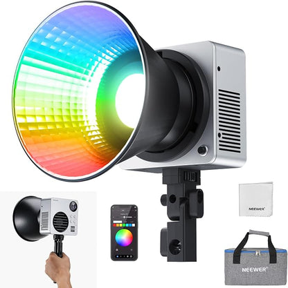 NEEWER HB80C 80W RGBWW LED Video Light with 72Wh Battery & 100W PD Fast Charging, 10400lux/m Brightness, 2500K-7500K CCT, 18 Lighting Effects, Bowens Spotlight for Studio Photography & Video Recording