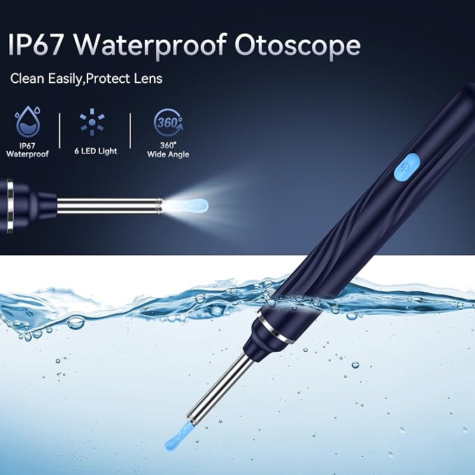Ear Wax Removal Tool Camera, Ear Cleaner with Camera, 1080P HD Ear Camera and 6 LED Light, Ear Wax Removal Kit with 6 Ear Pick, 6 Pcs Ear Set, Ear Camera Wax Removal for iOS & Android, Blue