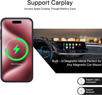 Battery Case for iPhone 16 Pro Max, 12000mAh Rechargeable Portable Protective Extended Charger Case Wireless Charging Compatible with iPhone 16 Pro Max (6.9 inch) - Black