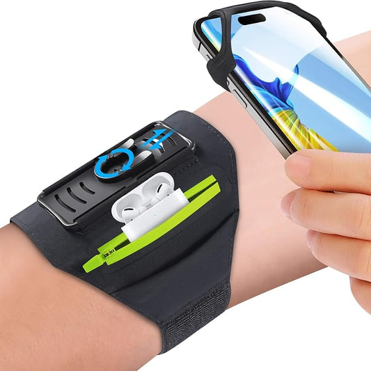 Detachable & 360° Rotatable Running Armband -with Reflective Strap Zipper Pocket & Earphone Bag for iPhone 17 16 15 Pro Max Plus Samsung Galaxy – Workout Exercise Phone Holder with Card Key Slot