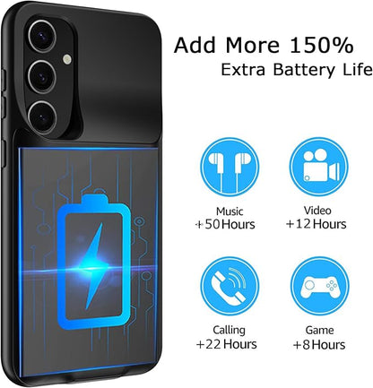 Battery Case for Galaxy S24, Upgraded 10000mAh Battery Pack Rechargeable Charger Case with Wireless Charging Compatible for Galaxy S24 (6.2 inch) External Charging Cover (Black)