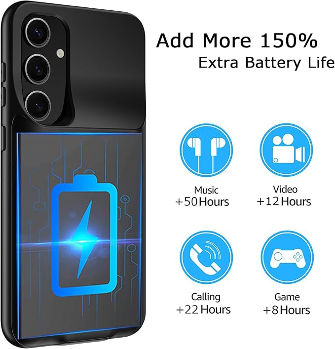 Battery Case for Galaxy S24 Plus, Upgraded 12000mAh Battery Pack Rechargeable Charger Case with Wireless Charging Compatible for Galaxy S24 Plus (6.7 inch) External Charging Cover (Black)