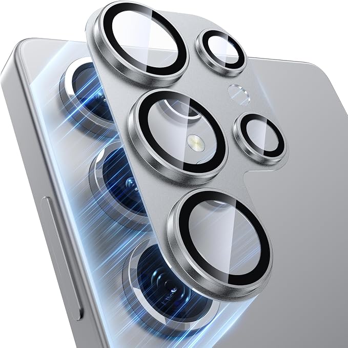 for Samsung Galaxy S25 Ultra Camera Lens Protector, [Military Grade Shatterproof] [Strong Adsorption] Matte Alloy Metal Ring Glass Camera Screen Protector for Galaxy S25 Ultra,Silver