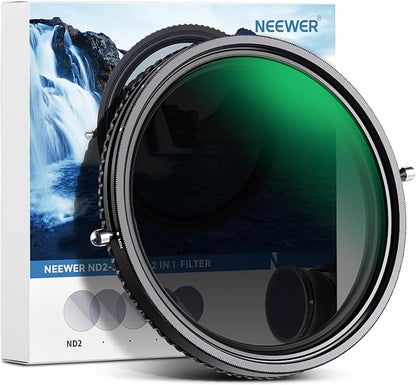 NEEWER 2 in 1 46mm Variable ND Filter ND2–ND32&CPL Filter(Circular Polarizer Filter) No X Cross/30 Layer Nano Coated/HD Optical Glass/Ultra Slim Aluminum Alloy Frame/Water Repellent/Scratch Resistant