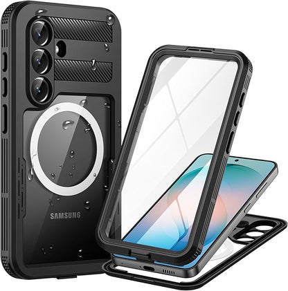 Lanhiem Magnetic for Samsung Galaxy S26 Case, IP68 Waterproof Dustproof Case, [Compatible with Magsafe] [Built-in Screen Protector] Full Body Heavy Duty Rugged Phone Cover 6.3 inch, Black/Clear