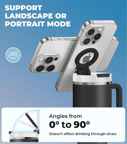 for Stanley Cup Phone Holder with Magnetic Phone Holder for Quencher H2.0 FlowState Tumbler Foldable Stand Water Bottle for Stanley Cup Accessories Hands Free for All Phones Cases