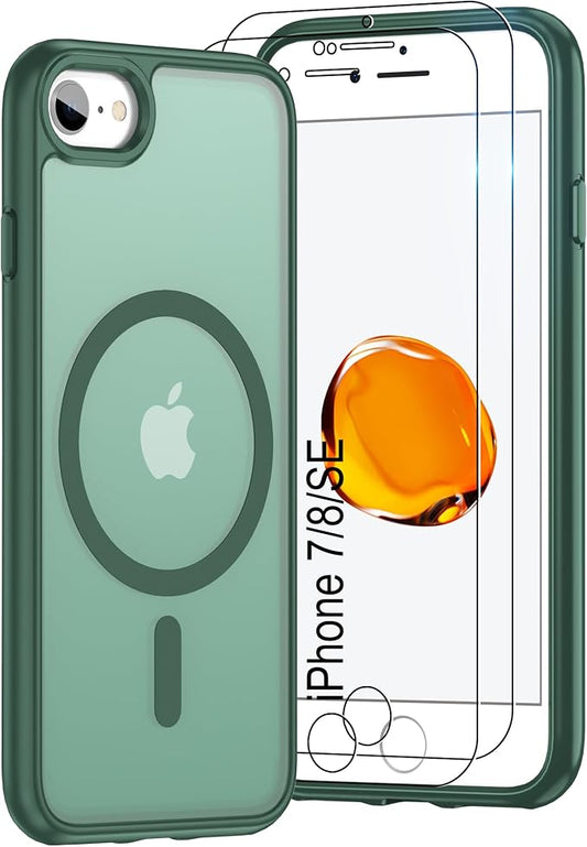 Pilaru for iPhone SE Case 2022 (3rd)/2020 (2nd),iPhone 8 Case, iPhone 7 Case [Compatible with Magsafe] (Military Grade Drop Protection) Translucent Matte Magnetic Case,SlimThin Shockproof-Dark Green