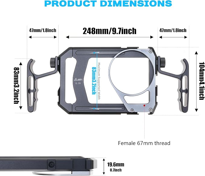 Universal Smartphone Cage Photo Video Stabilizer with Handles 67mm Filter Adapter for iPhone 17 16 15 14 for Samsung for Pixel and Other Android Phones for Phone Vlog Live Stream Video Recording