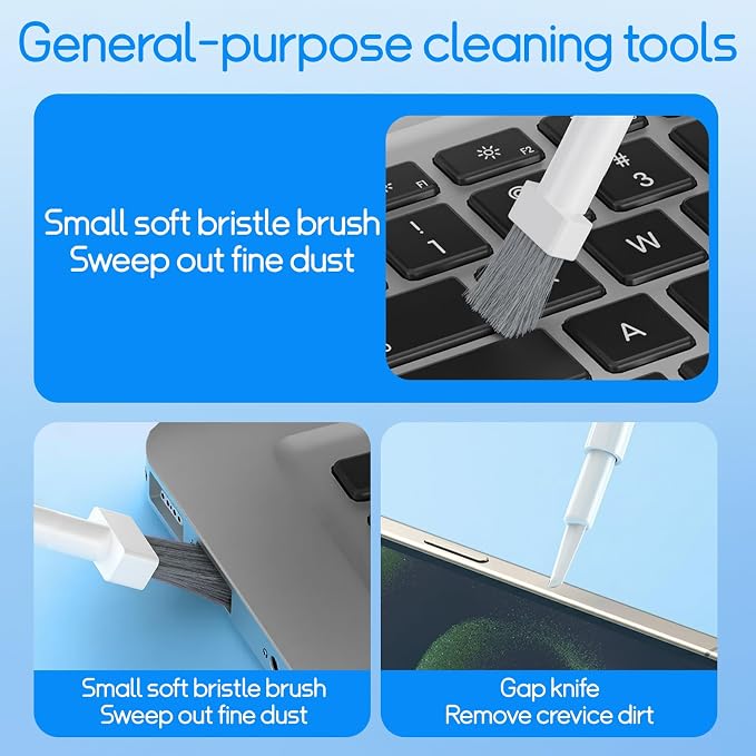 Keyboard Cleaning Kit Laptop Cleaner, All-in-1 Multi-Function Electronic Cleaner Kit, Screen Spray Cleaning Brush Tool PC Accessories for iPhone iPad MacBook Earbud Camera Monitor Computer (White)