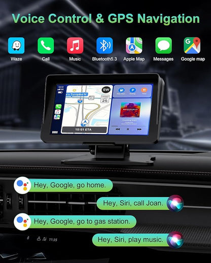 Apple Carplay Screen for Car, 7" HD Portable Wireless Apple Carplay & Android Auto Touchscreen, with 1080P Backup Camera, Car Play Screen Tablet, GPS Navigation/Mirror Link/Bluetooth/FM/Voice Control